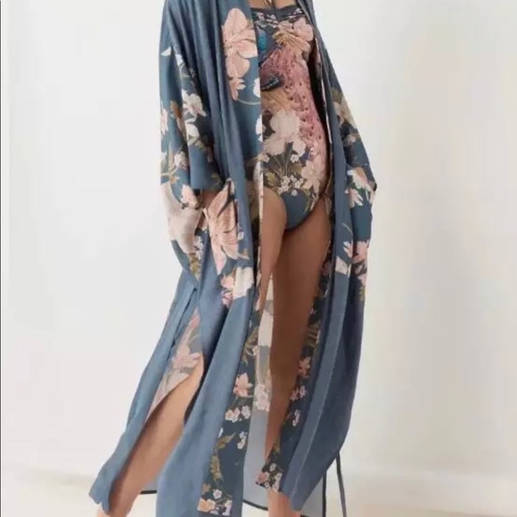 Bohemian kimono peacock cardigan pocket top blue - Picture 2 of 11